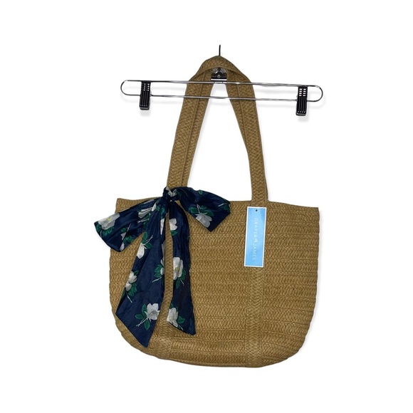 DRAPER JAMES Everyday Straw Bag with Floral Scarf Tie NWT - Picture 3 of 6